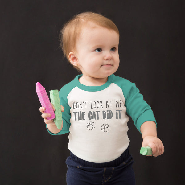 Pavilion Gift Company Cat Did It 12-24 Months 3/4 Length Teal Sleeve Onesie