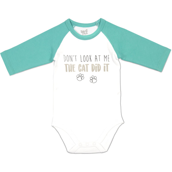 pavilion gift company Cat Did It 12-24 Months 3/4 Length Teal Sleeve Onesie