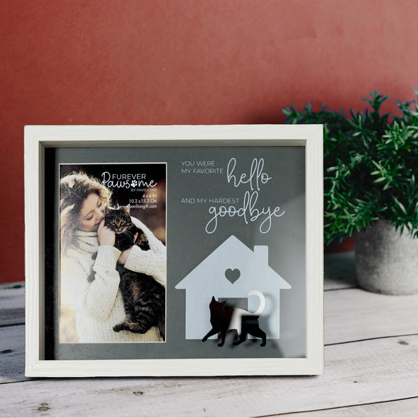 Pavilion Gift Company Cat Goodbye 9.5" X 7.5" Shadow Box Frame (Holds 4" X 6" Photo)