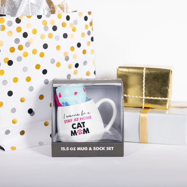 Pavilion Gift Company Cat Mom 15.5 Oz Mug And Sock Set