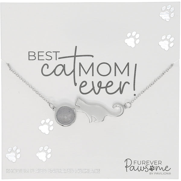 pavilion gift company Cat Mom Rhodium Plated Agate Adjustable Necklace