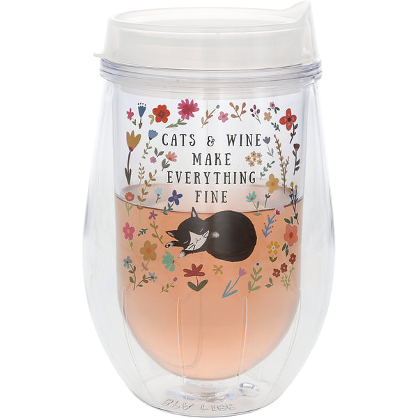 pavilion gift company Cats 12 oz Acrylic Stemless Wine Glass with Lid