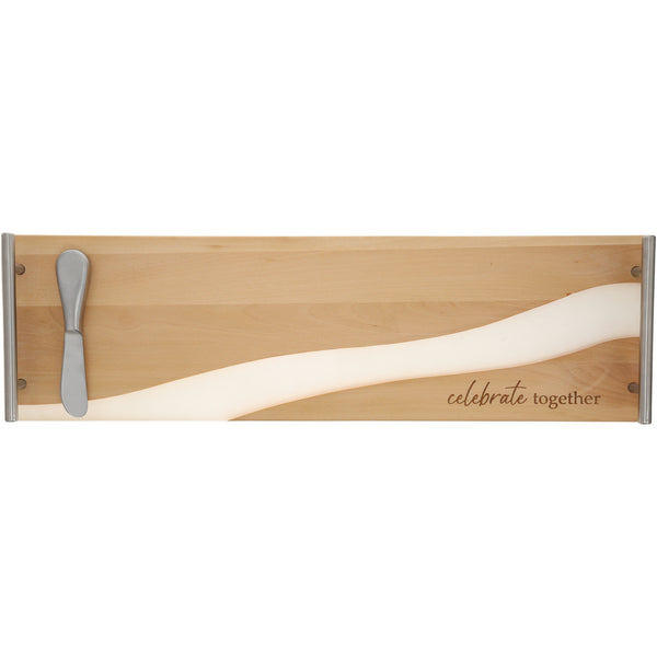 pavilion gift company Celebrate Together 21" Wood & Resin Cheese/Bread Board Set