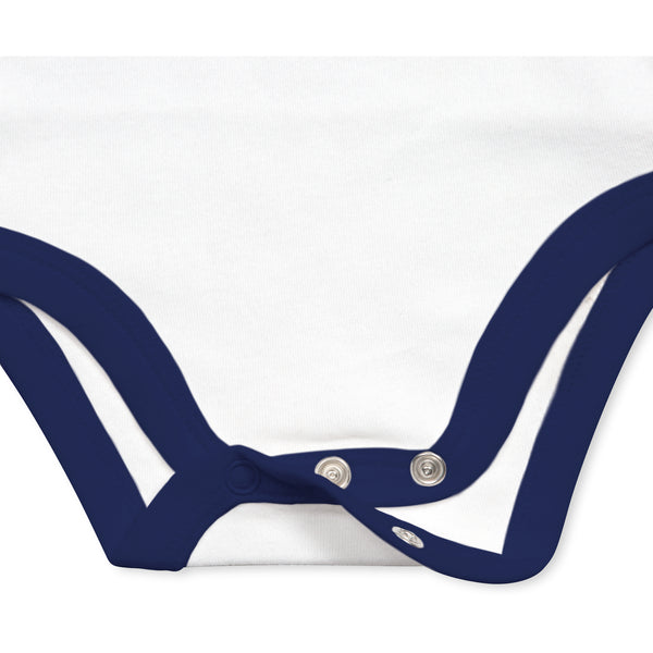 Pavilion Gift Company Checking Me Out 6-12 Months Navy Trimmed Onesie