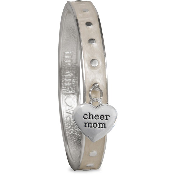 pavilion gift company Cheer Mom White Enamel Bangle Bracelet with Heart Charm