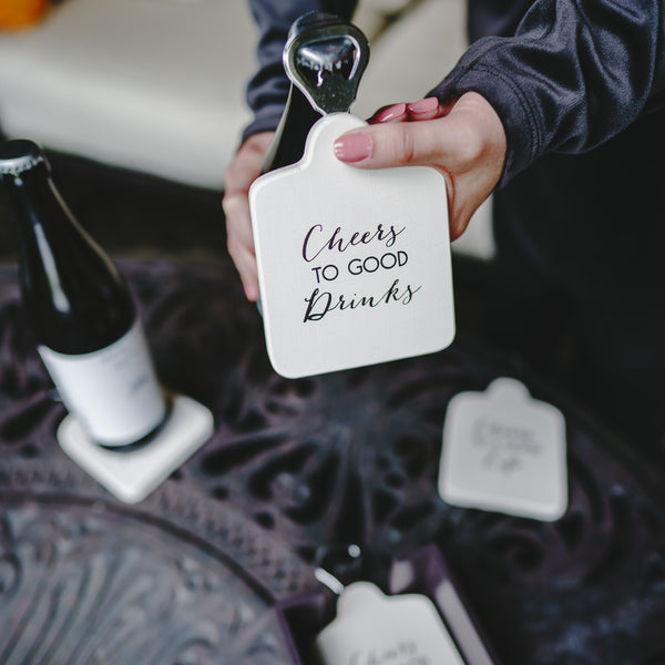 Pavilion Gift Company Cheers Bottle Opener Coaster Set