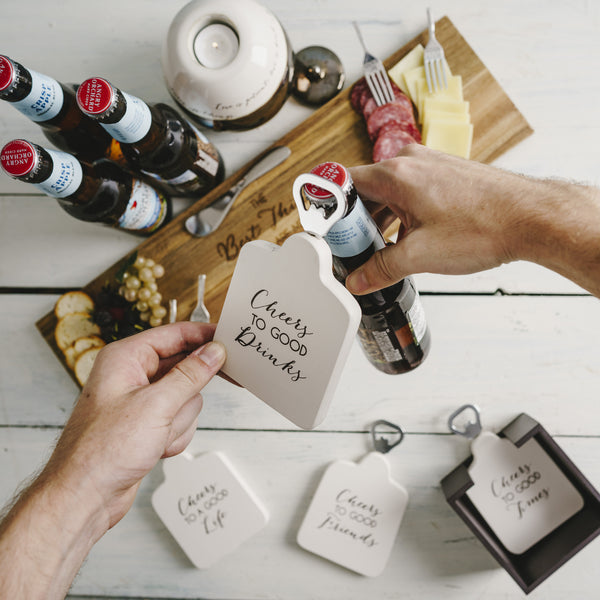 Pavilion Gift Company Cheers Bottle Opener Coaster Set