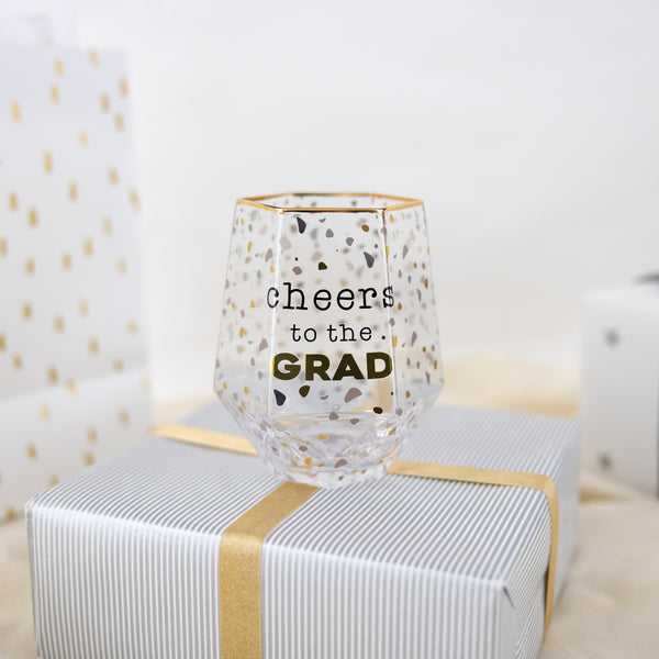 Pavilion Gift Company Cheers To The Grad 16 Oz Geometric Glass