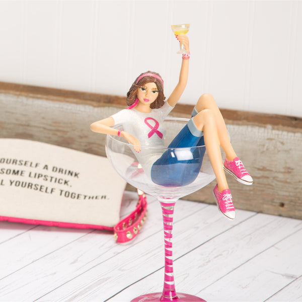 Pavilion Gift Company Cheers To The Survivor 10.25" Girl In Glass With Pink Ribbon To Symbolize Overcoming Breast Cancer