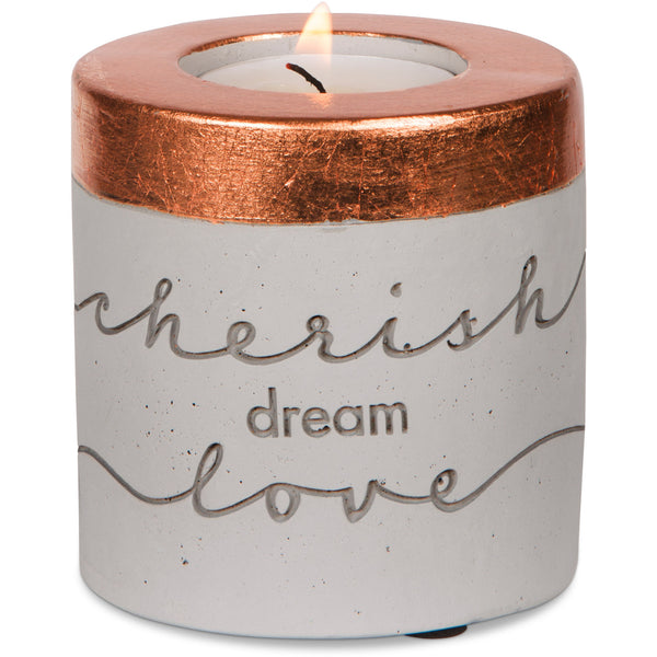pavilion gift company Cherish Dream Love 3" x 3" Cement Candle Holder