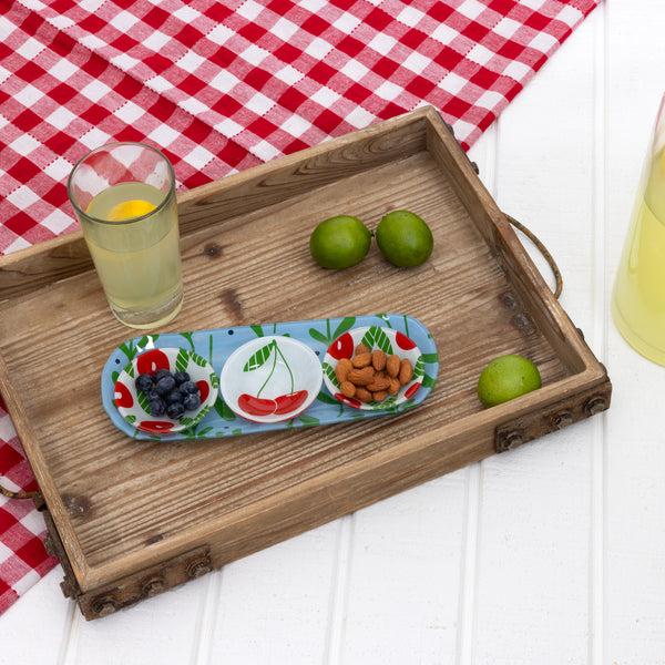 Pavilion Gift Company Cherries 11" Glass Serving Tray With 3 Bowls