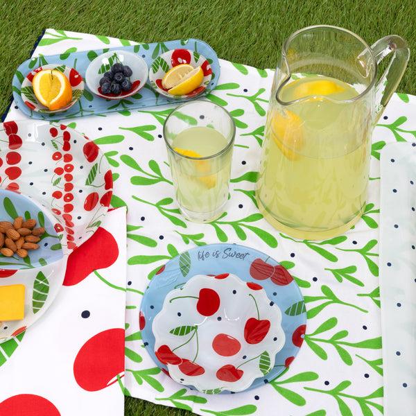 Pavilion Gift Company Cherries 11" Glass Serving Tray With 3 Bowls