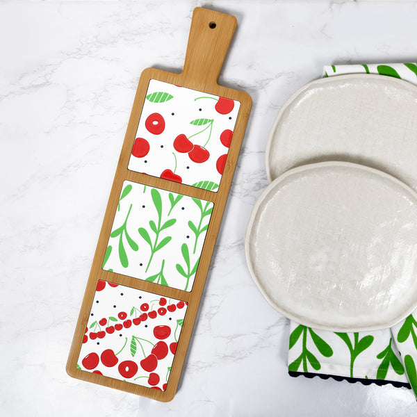 Pavilion Gift Company Cherries 16.5" Bamboo & Ceramic Tile Trivet