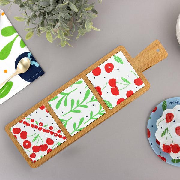 Pavilion Gift Company Cherries 16.5" Bamboo & Ceramic Tile Trivet