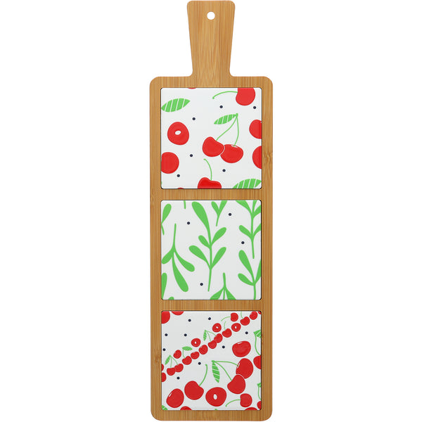 pavilion gift company Cherries 16.5" Bamboo & Ceramic Tile Trivet