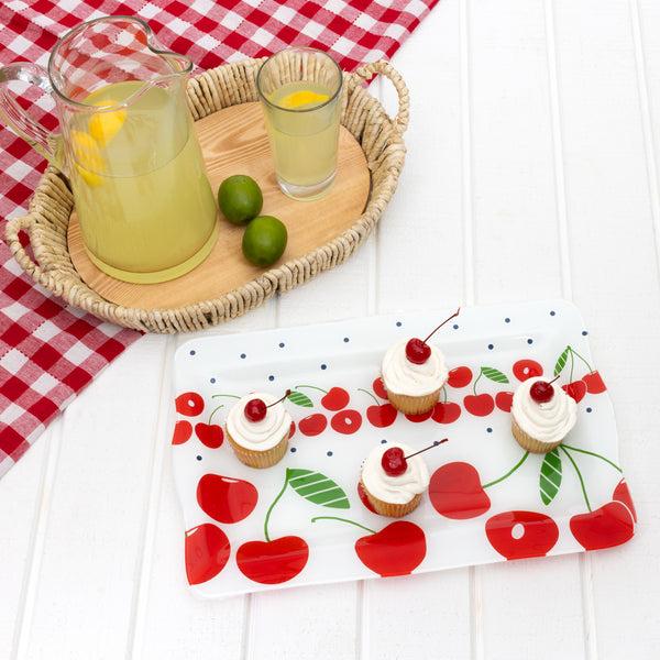 Pavilion Gift Company Cherries 16.75" X 11" Glass Serving Tray