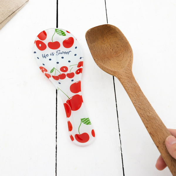 Pavilion Gift Company Cherries 9.25" Glass Spoon Rest