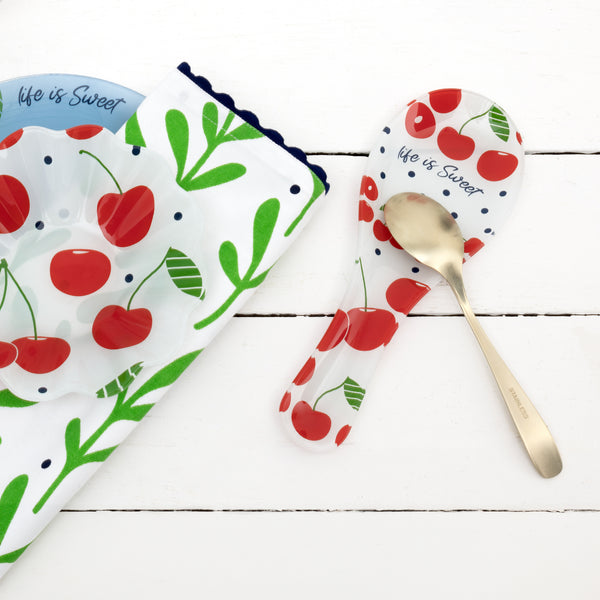 Pavilion Gift Company Cherries 9.25" Glass Spoon Rest