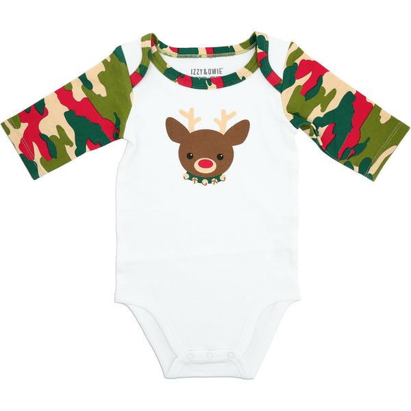 pavilion gift company Christmas Camo Reindeer 12-24 Months 3/4 Sleeve Bodysuit