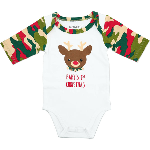 pavilion gift company Christmas Camo Reindeer 6-12 Months 3/4 Sleeve Bodysuit