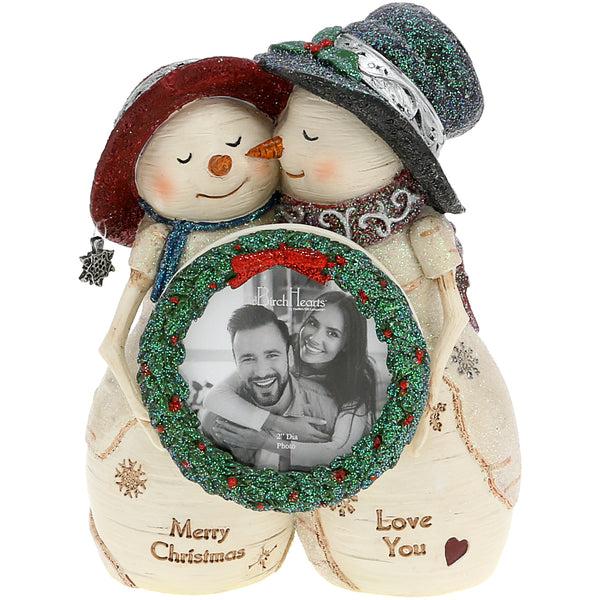 pavilion gift company Christmas Love 4.5" Snowcouple Holding a Frame
