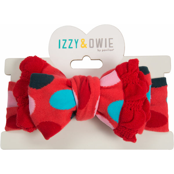 Pavilion Gift Company Coral And Blue Polka Dot Ruffled Knitted Headband