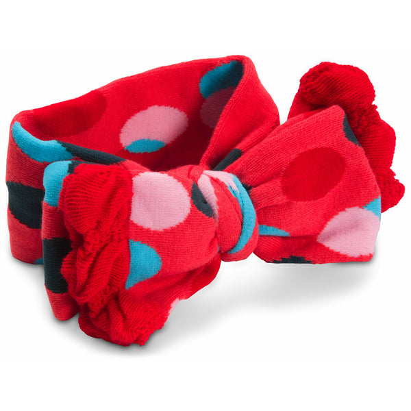 pavilion gift company Coral and Blue Polka Dot Ruffled Knitted Headband