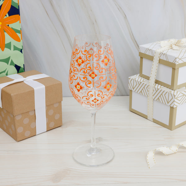 Pavilion Gift Company Coral & Yellow 16 Oz Wine Glass