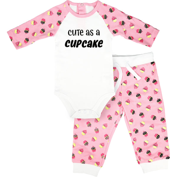 pavilion gift company Cute as a Cupcake 6-12 Months Pink Bodysuit & Pants Set