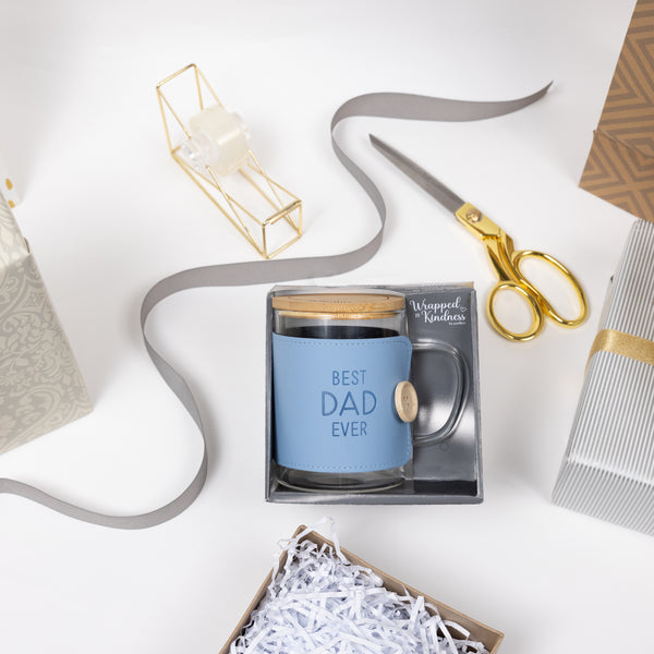 Pavilion Gift Company Dad 16 Oz Wrapped Glass Mug With Coaster Lid