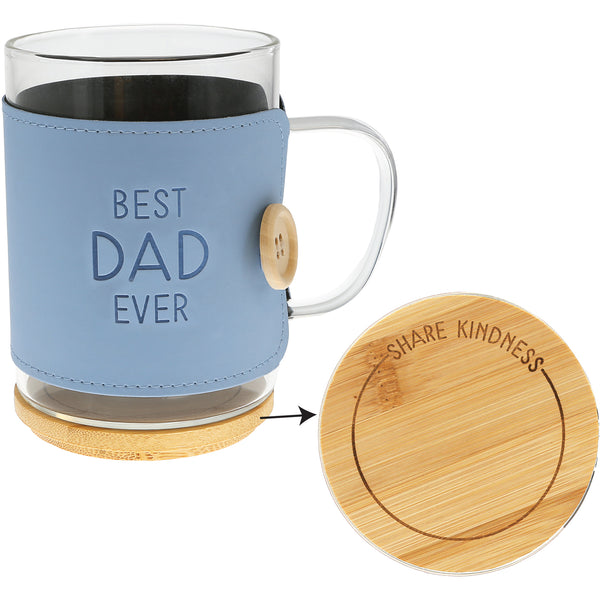 pavilion gift company Dad 16 oz Wrapped Glass Mug with Coaster Lid