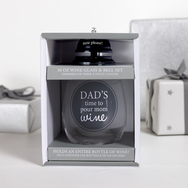 Pavilion Gift Company Dad's Time 30 Oz Wine Glass & Bell Set