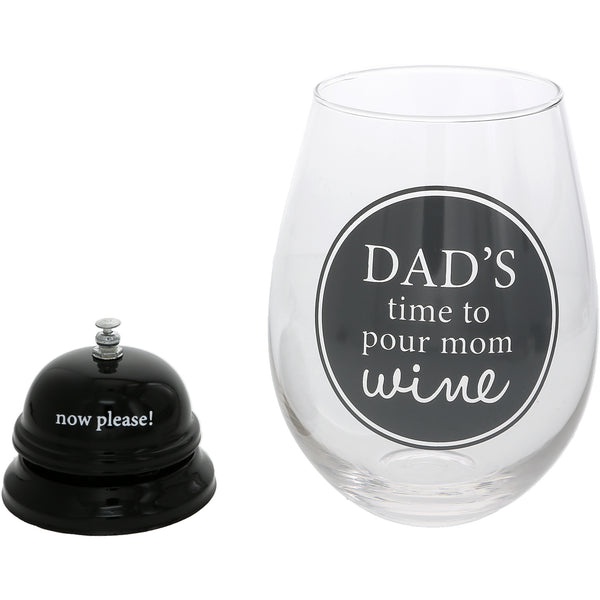 pavilion gift company Dad's Time 30 oz Wine Glass & Bell Set