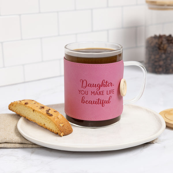 Pavilion Gift Company Daughter 16 Oz Wrapped Glass Mug With Coaster Lid