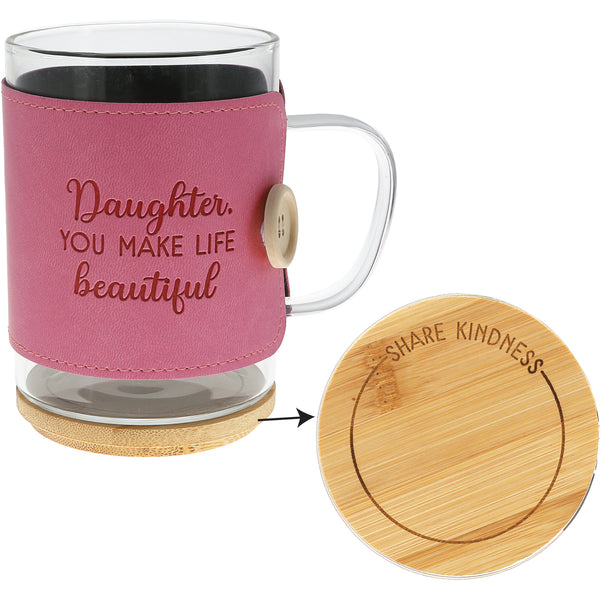pavilion gift company Daughter 16 oz Wrapped Glass Mug with Coaster Lid
