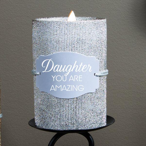 Pavilion Gift Company Daughter 4.75" Pewter Glitter Realistic Flame Candle