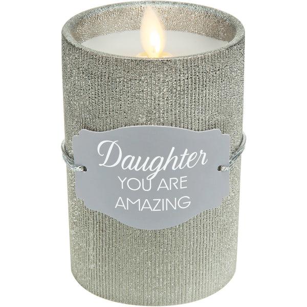 pavilion gift company Daughter 4.75" Pewter Glitter Realistic Flame Candle