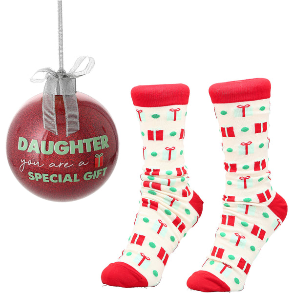 pavilion gift company Daughter 4" Ornament with Unisex Holiday Socks