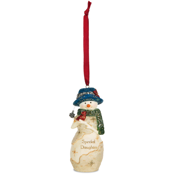 pavilion gift company Daughter 4" Snowwoman Holding a Bird Ornament