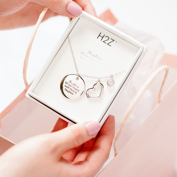 Pavilion Gift Company Daughter Rose Water Opal Crystal 16.5"-20.5" Engraved Rhodium Plated Austrian Element Necklace