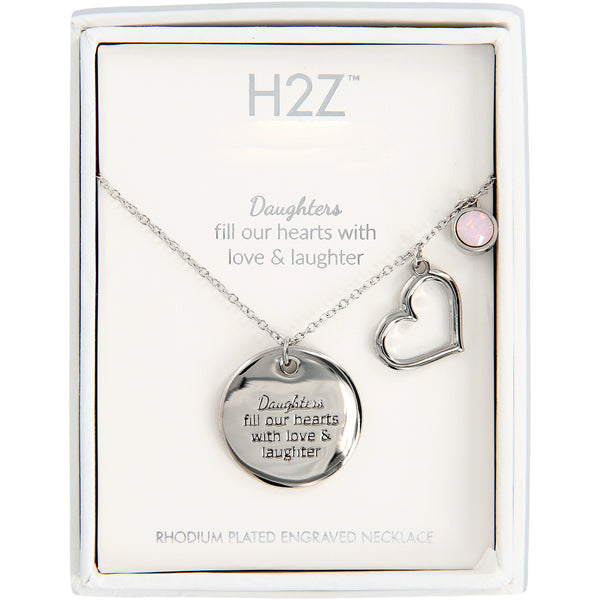 pavilion gift company Daughter Rose Water Opal Crystal 16.5"-20.5" Engraved Rhodium Plated Austrian Element Necklace