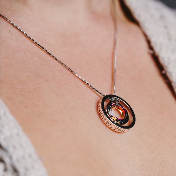 Pavilion Gift Company Daughter Volcano Crystal 17"-19" Engraved Rhodium Plated Austrian Element Necklace