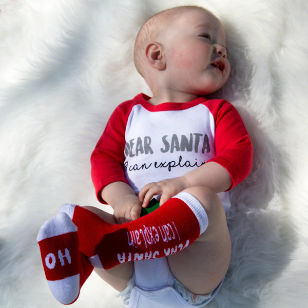 Pavilion Gift Company Dear Santa 6-12 Months 3/4 Length Red Sleeve Onesie