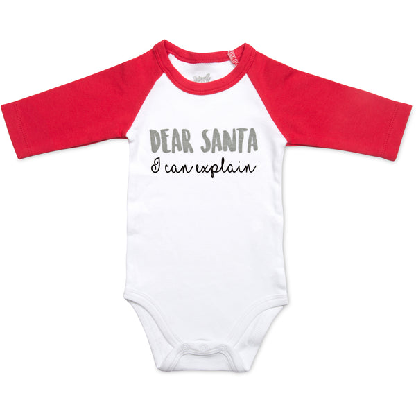 pavilion gift company Dear Santa 6-12 Months 3/4 Length Red Sleeve Onesie