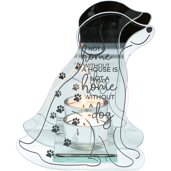 pavilion gift company Dog 6" Mirrored Glass Candle Holder