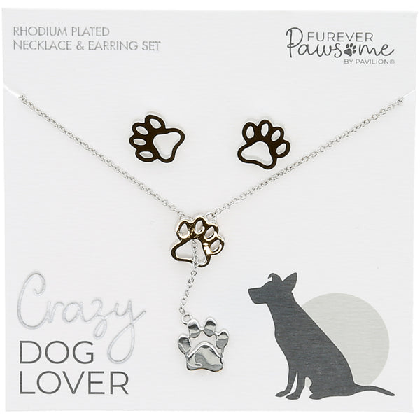 pavilion gift company Dog Lover Rhodium Plated Adjustable Necklace and Earring Set