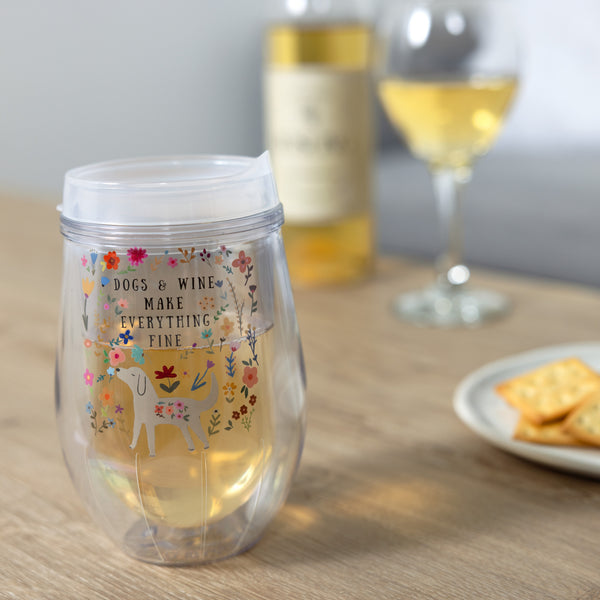 Pavilion Gift Company Dogs 12 Oz Acrylic Stemless Wine Glass With Lid