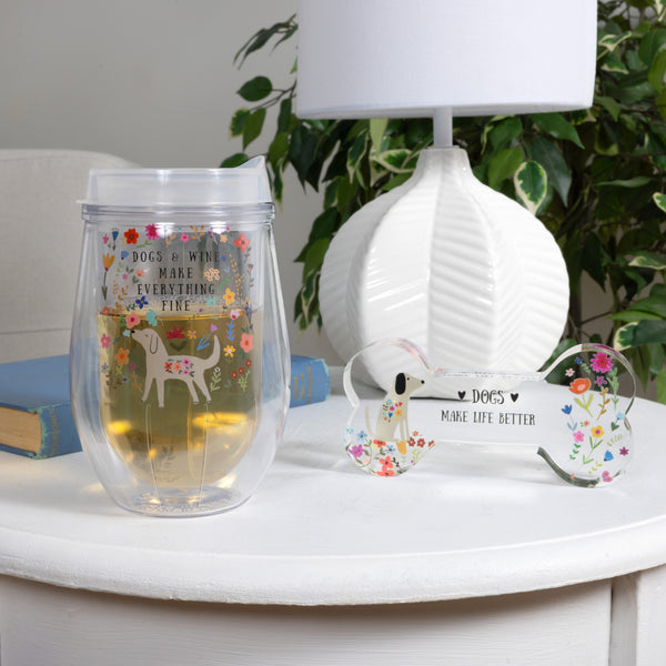 Pavilion Gift Company Dogs 12 Oz Acrylic Stemless Wine Glass With Lid