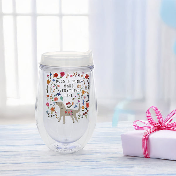 Pavilion Gift Company Dogs 12 Oz Acrylic Stemless Wine Glass With Lid