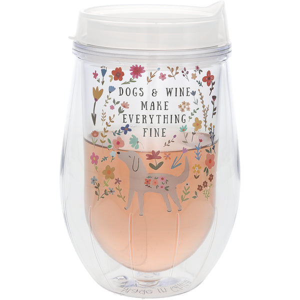 pavilion gift company Dogs 12 oz Acrylic Stemless Wine Glass with Lid